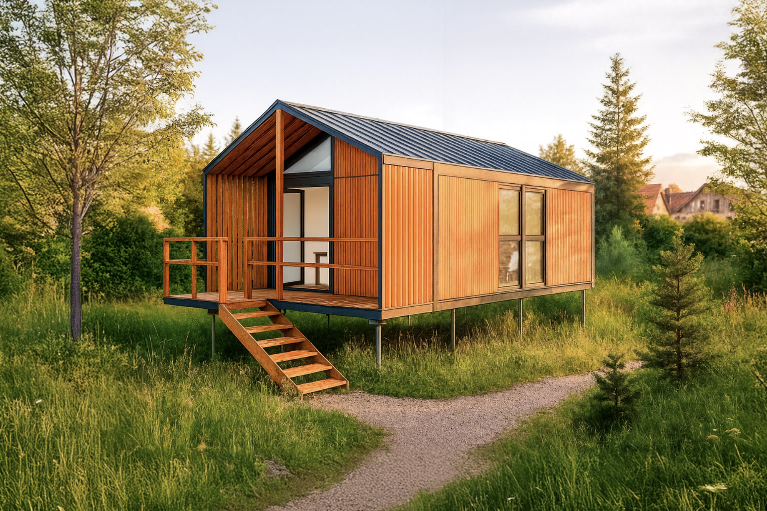 Vue du module avec terrasse et structure bois